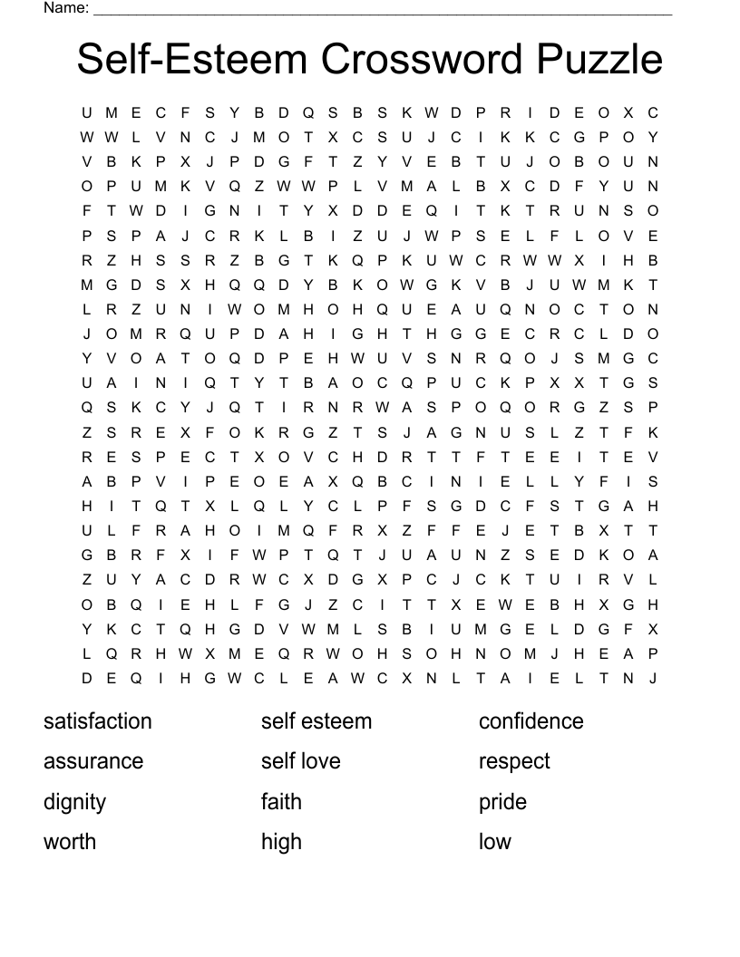 Self-Esteem Crossword Puzzle Word Search