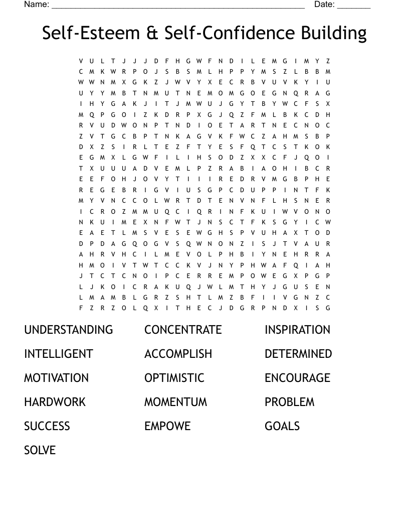 Self-Esteem & Self-Confidence Building Word Search