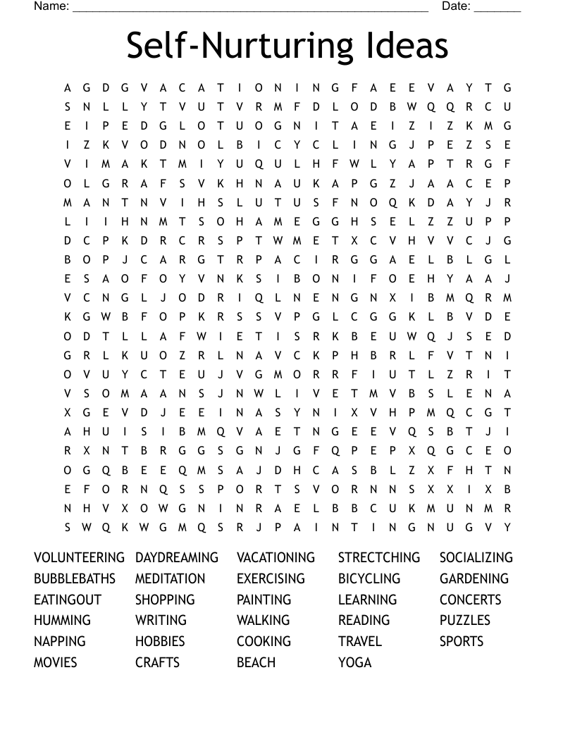 Self-Nurturing Ideas Word Search