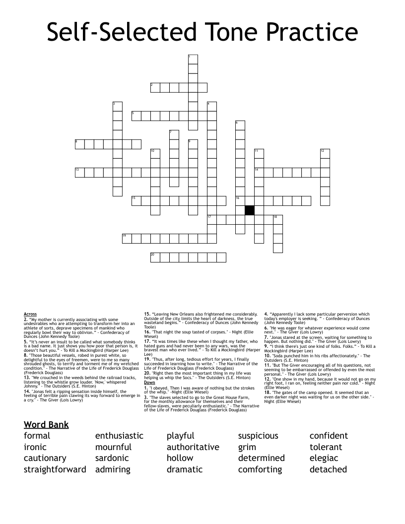 Self-Selected Tone Practice Crossword