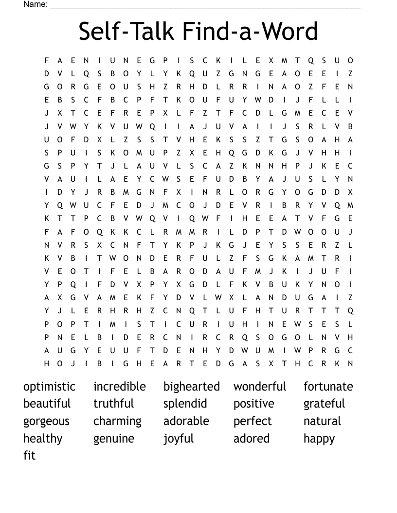 Self-Talk Find-a-Word Word Search