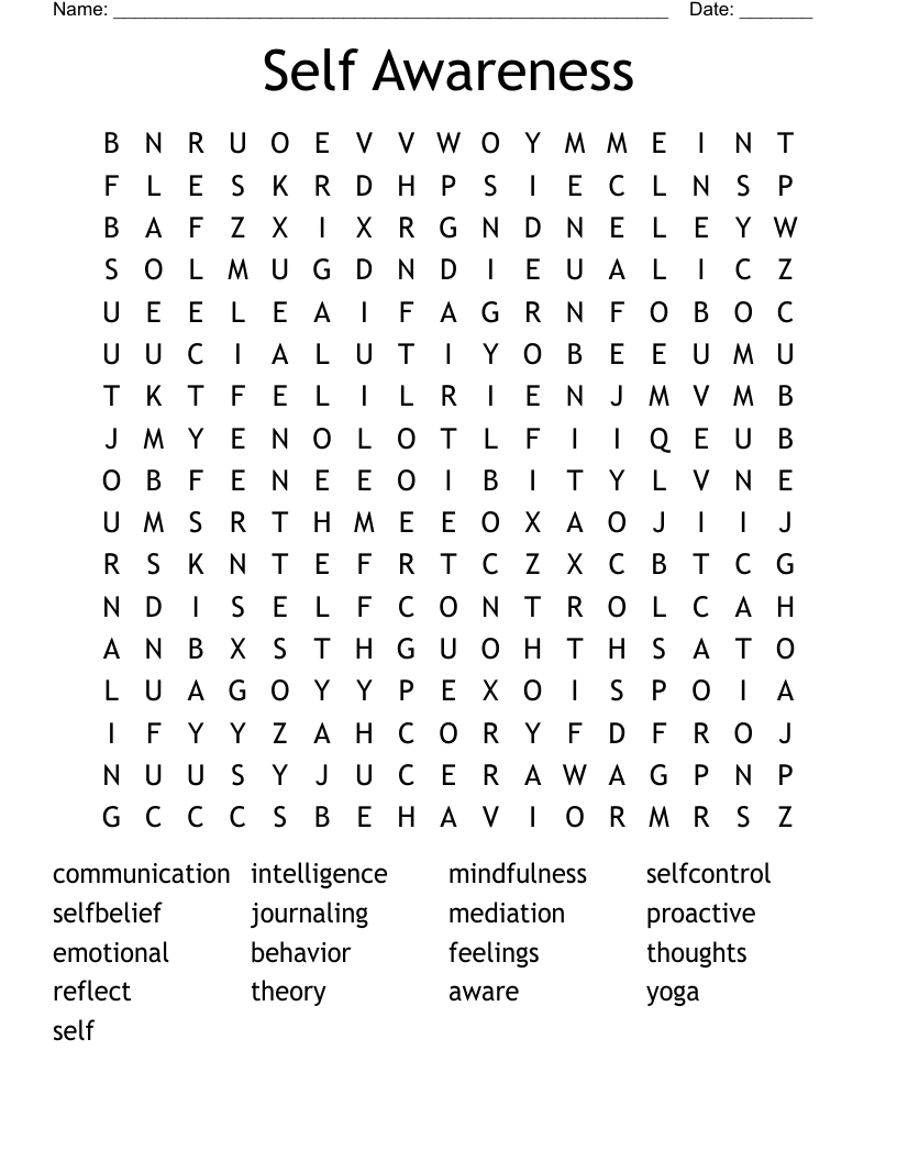 Self Awareness Word Search