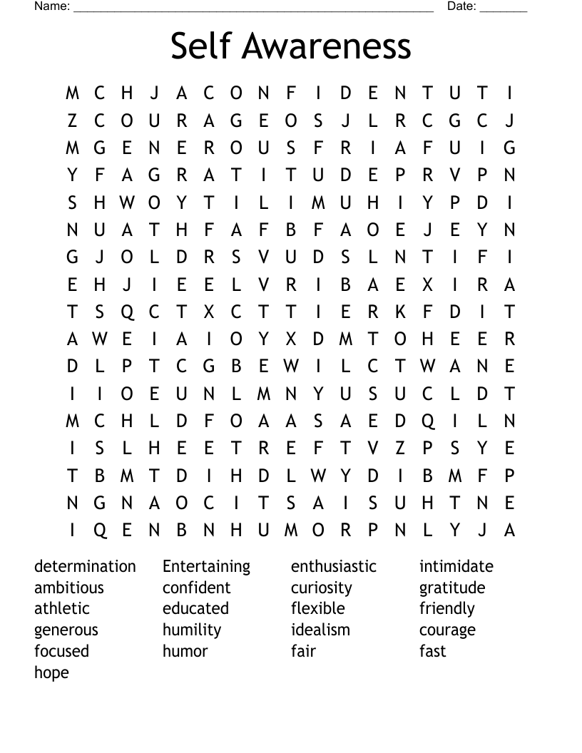 Self Awareness Word Search