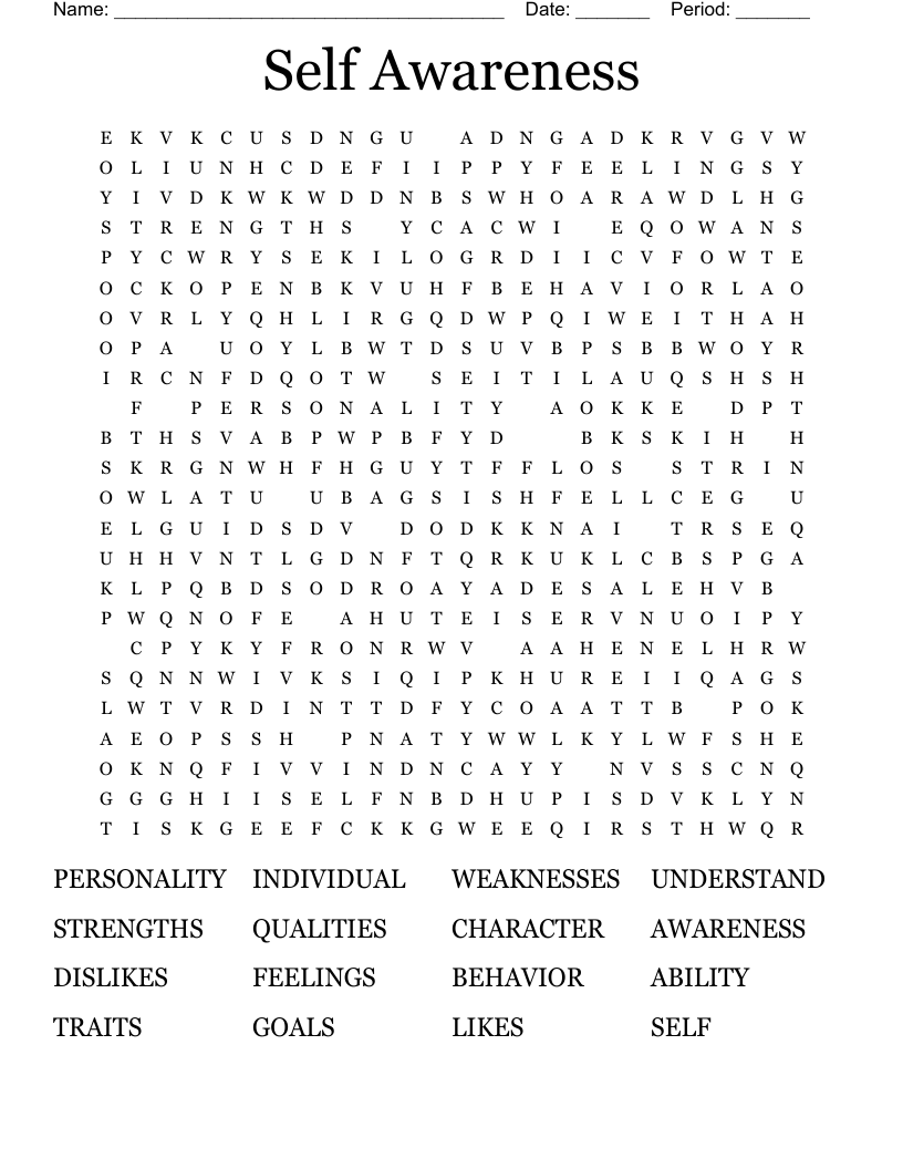Self Awareness Word Search