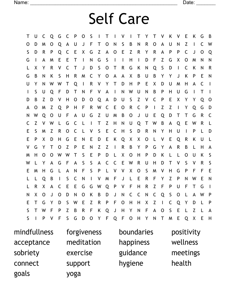 Self Care Word Search