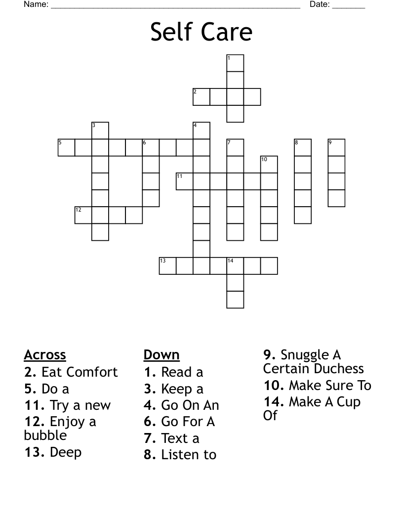 Self Care Crossword
