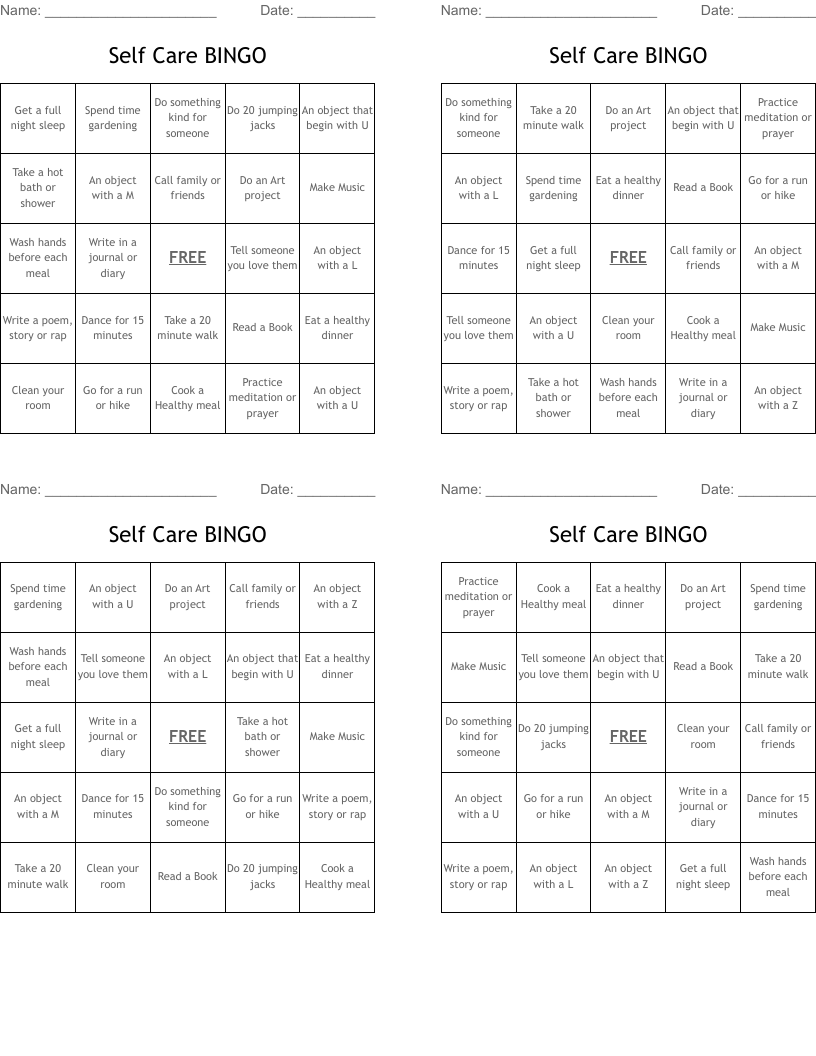 Self Care BINGO