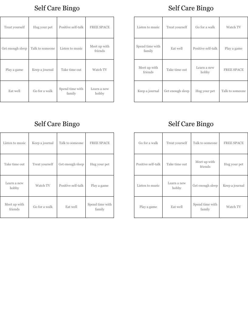 Self Care Bingo