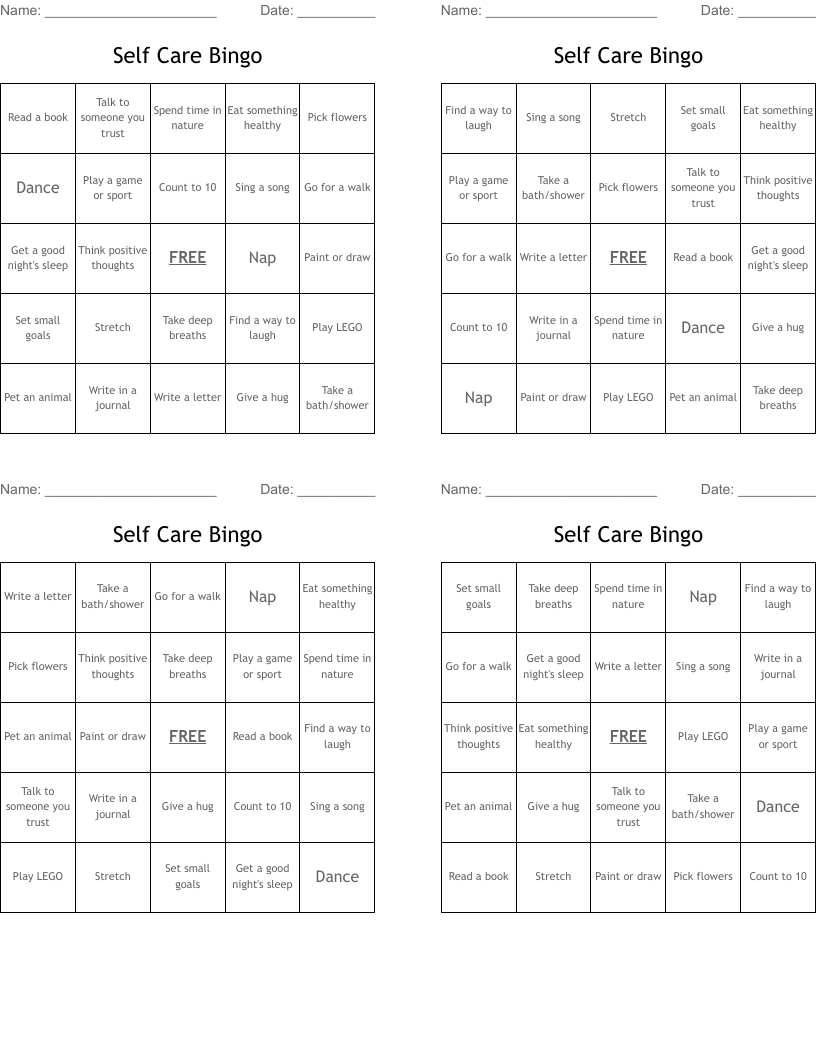 Self Care Bingo