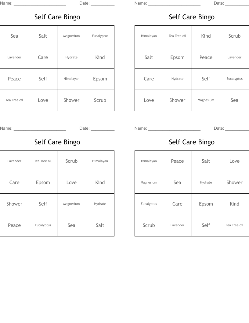 Self Care Bingo