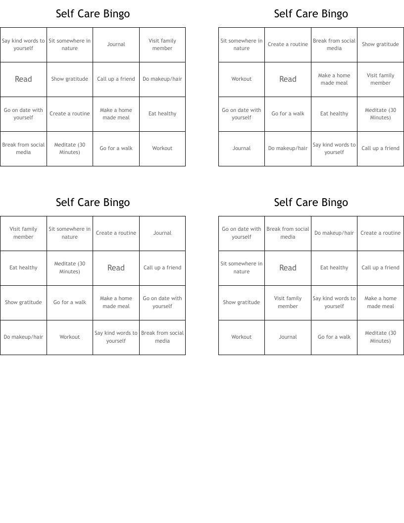 Self Care Bingo