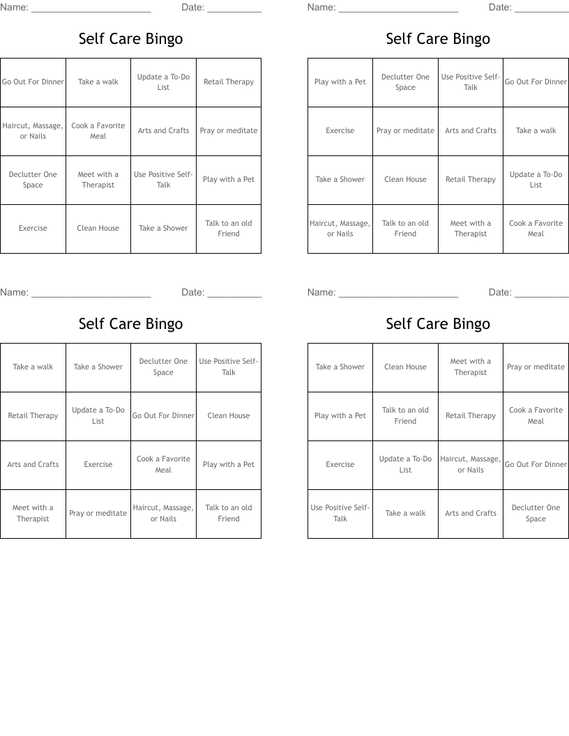 Self Care Bingo 