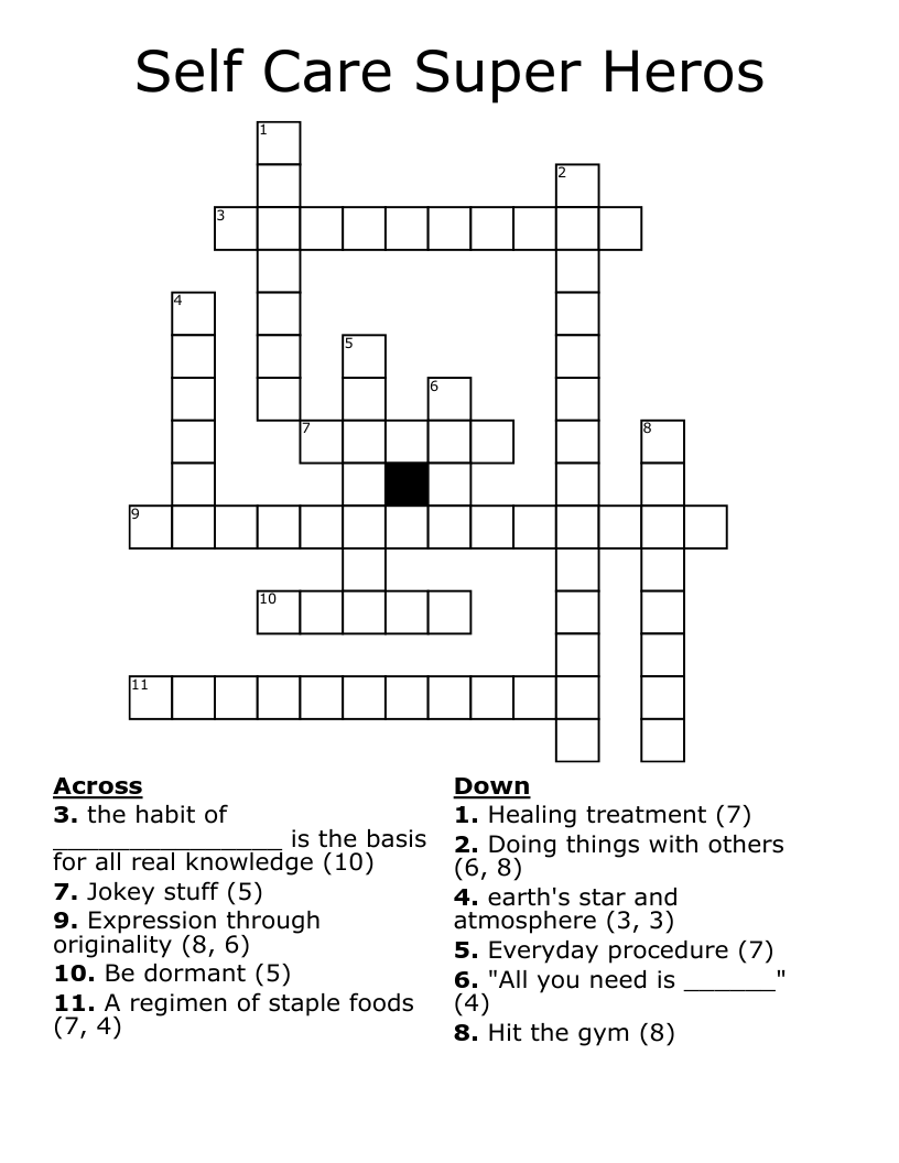 Self Care Super Heros Crossword