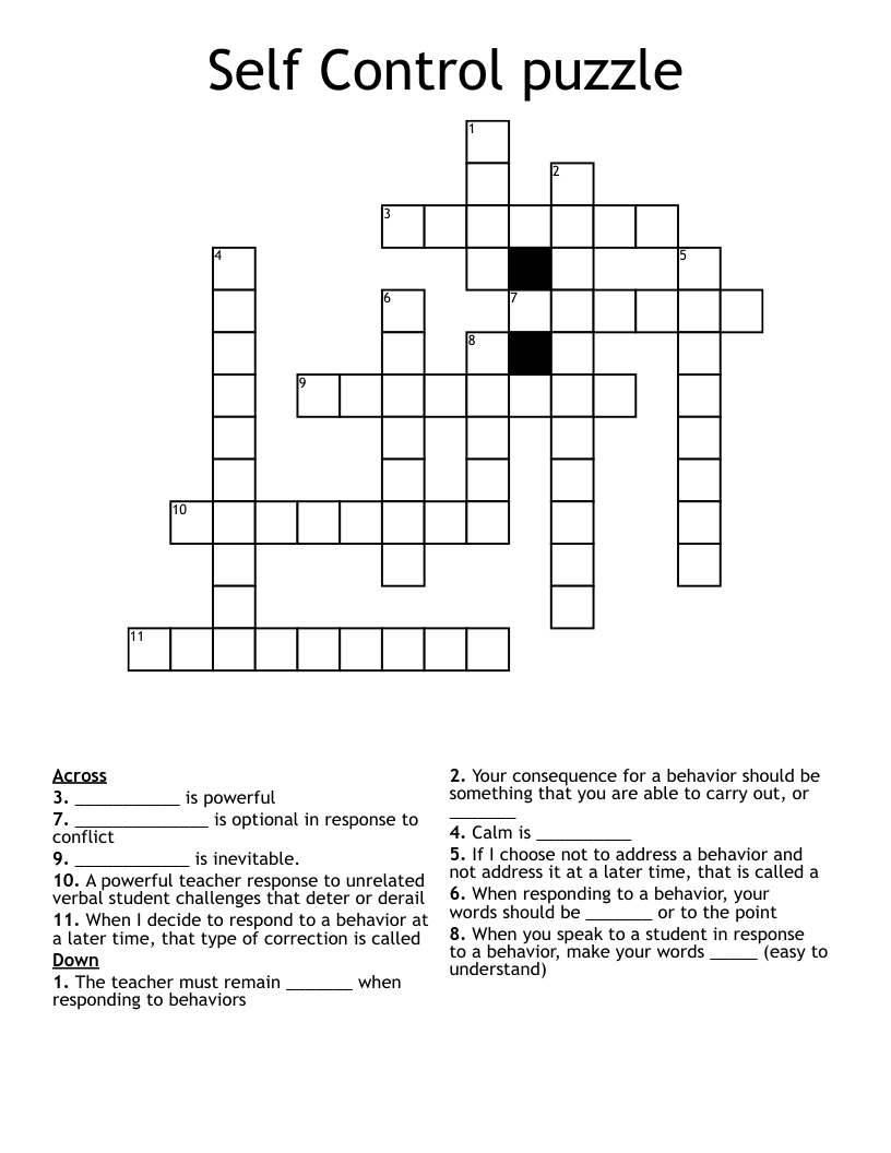 Self Control puzzle Crossword