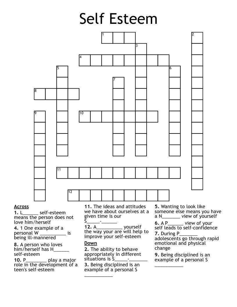 Self Esteem Crossword