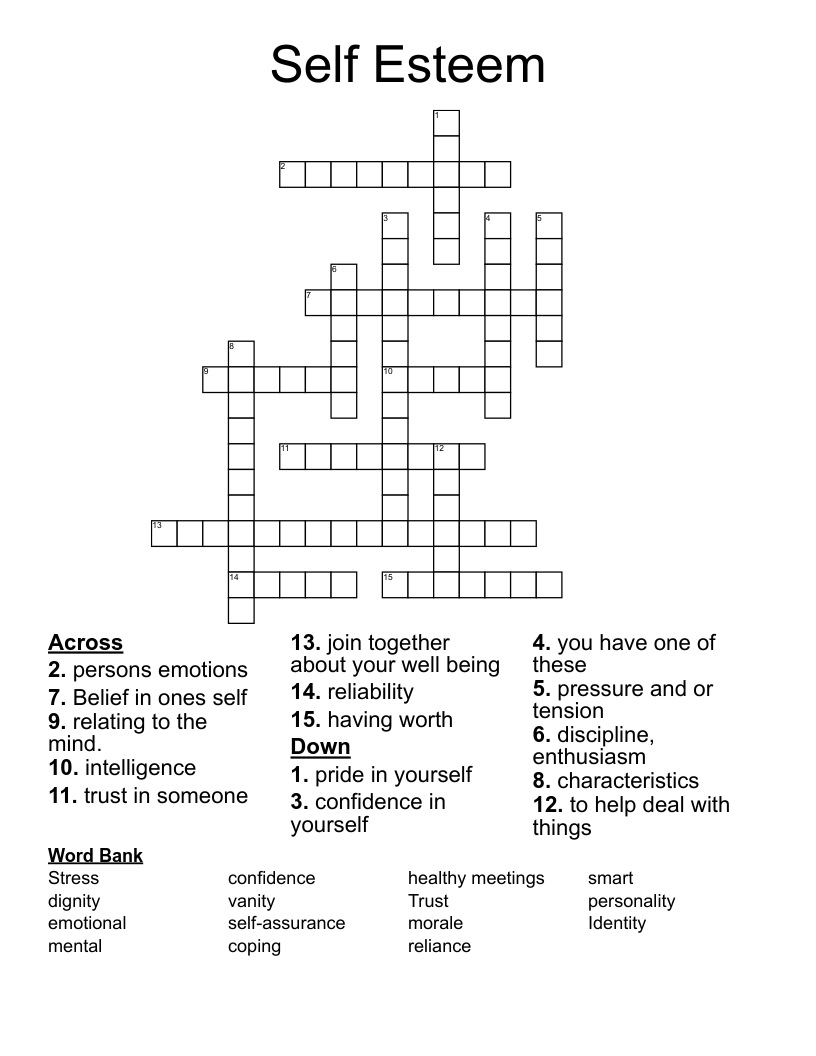 Self Esteem Crossword