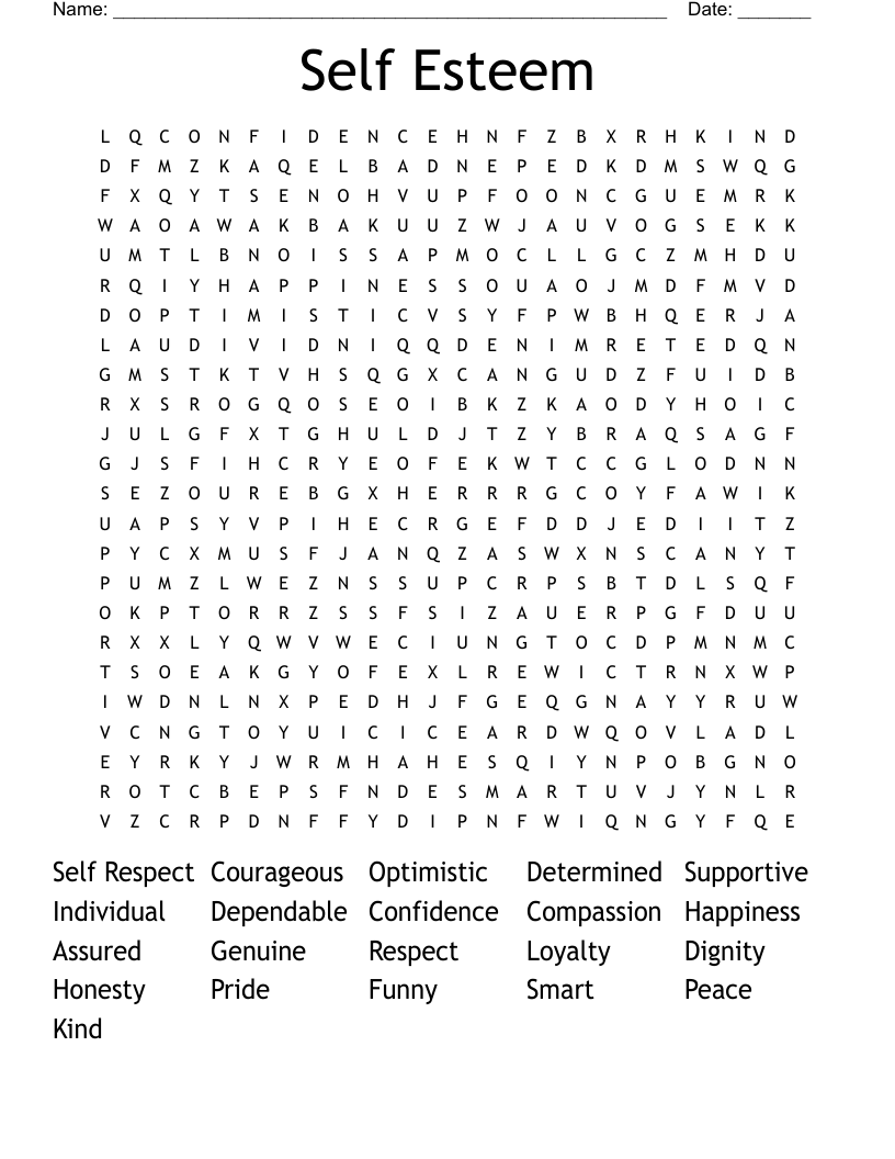 Self Esteem Word Search