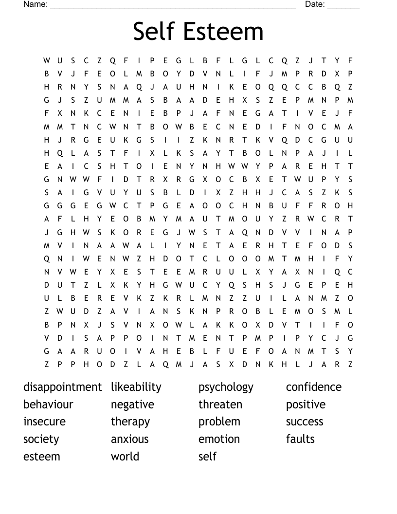 Self Esteem Word Search