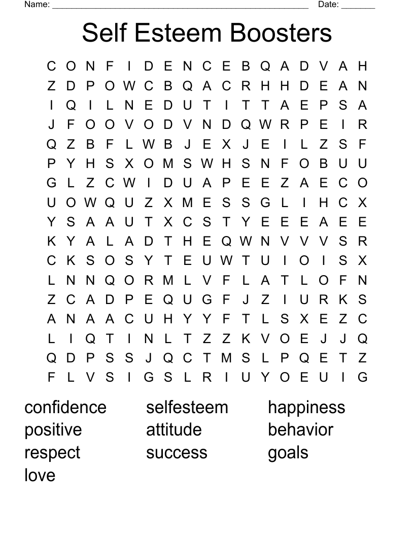 Self Esteem Boosters Word Search