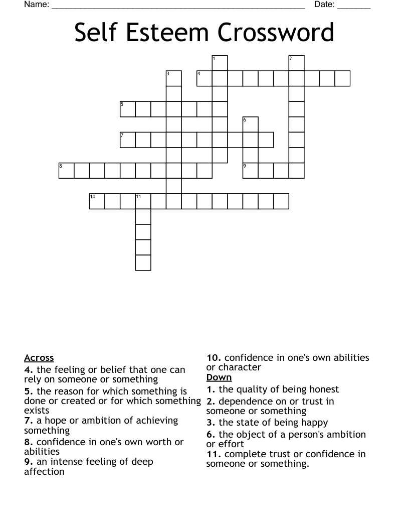 Self Esteem Crossword