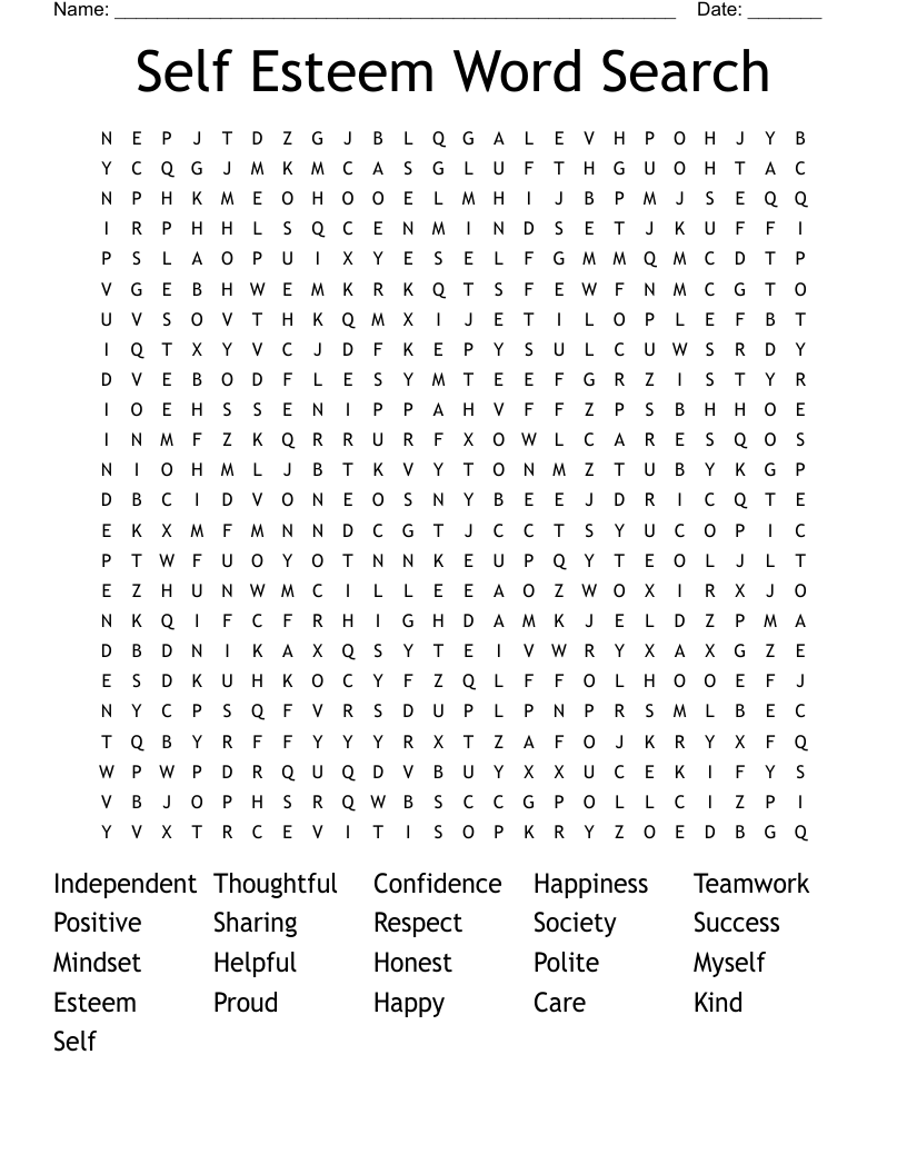 Self Esteem Word Search