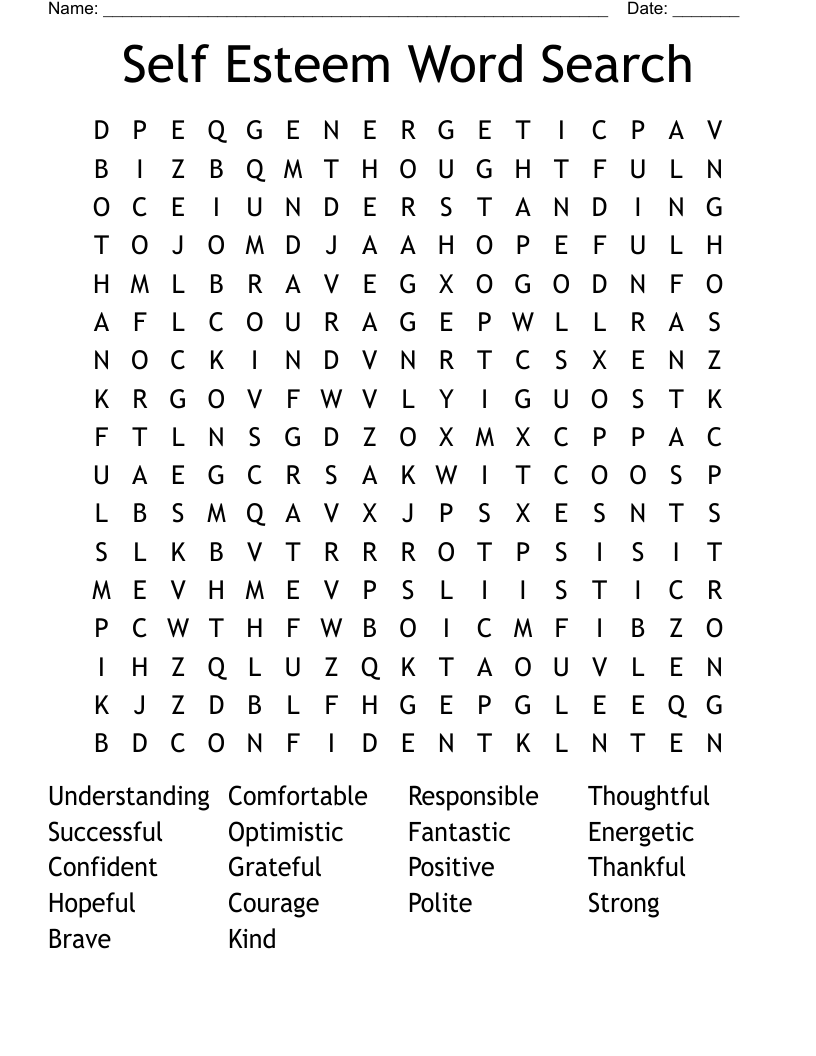 Self Esteem Word Search