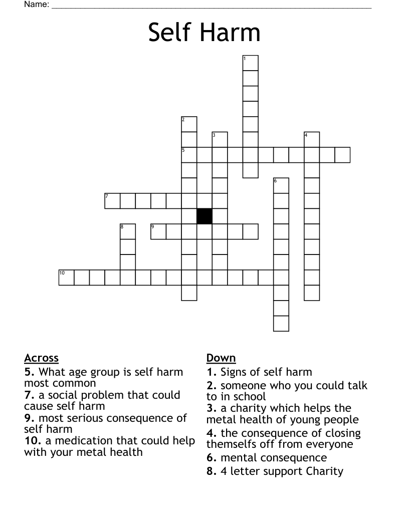 Self Harm Crossword