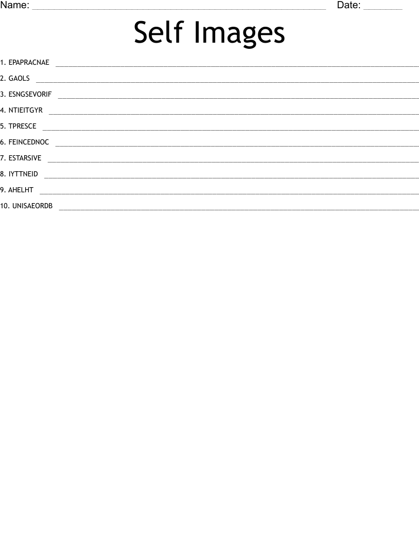 Self Images Word Scramble