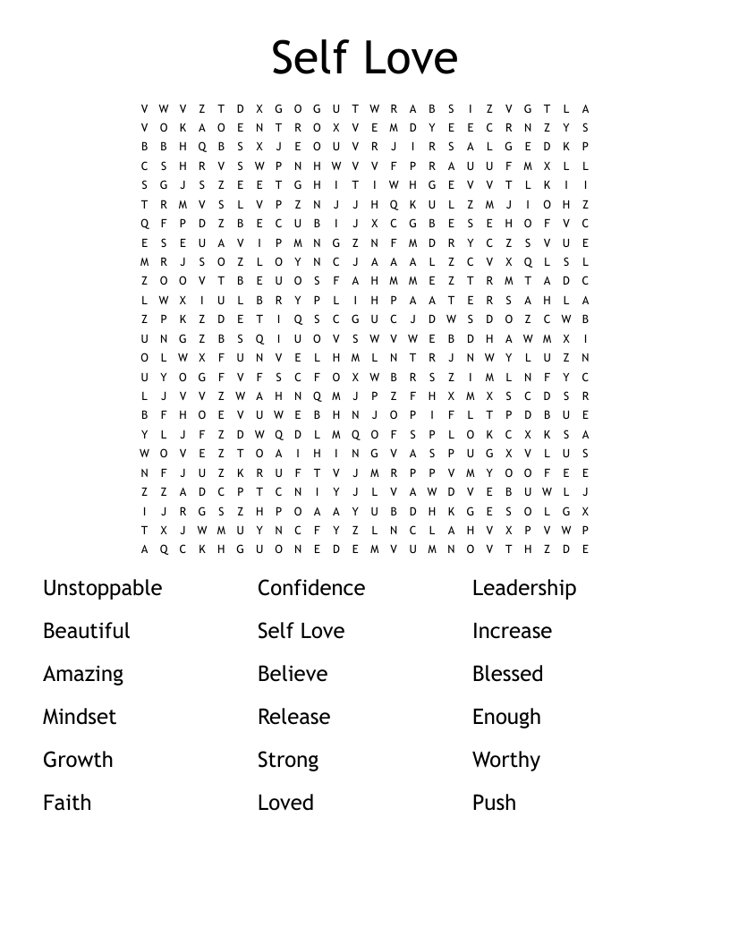 Self Love Word Search