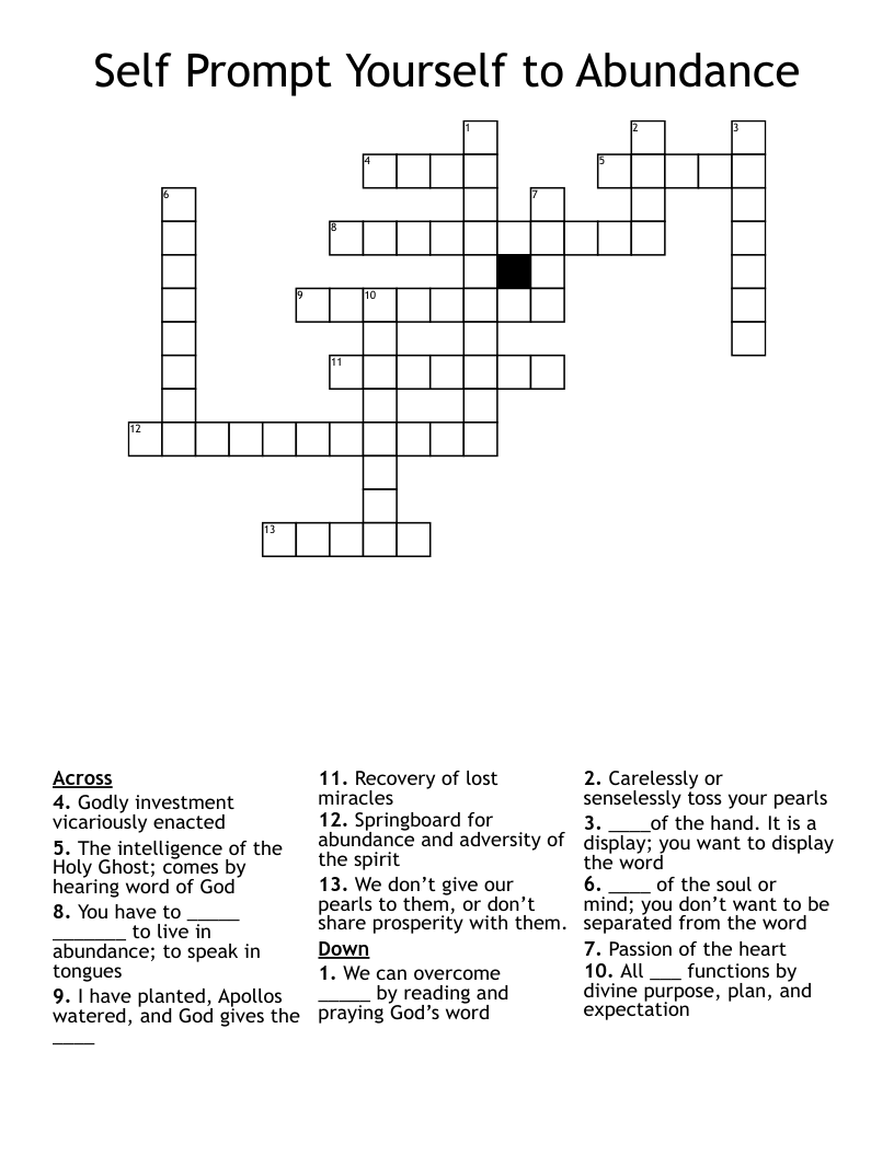 Self Prompt Yourself to Abundance Crossword