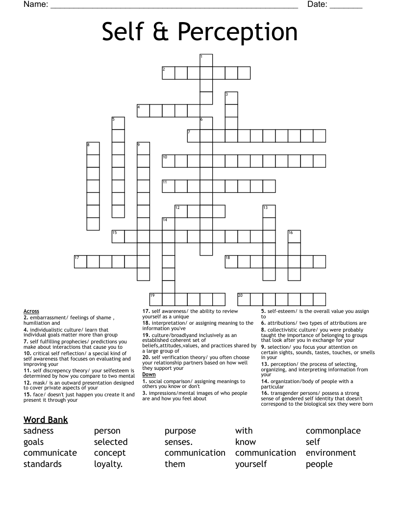 Self & Perception Crossword