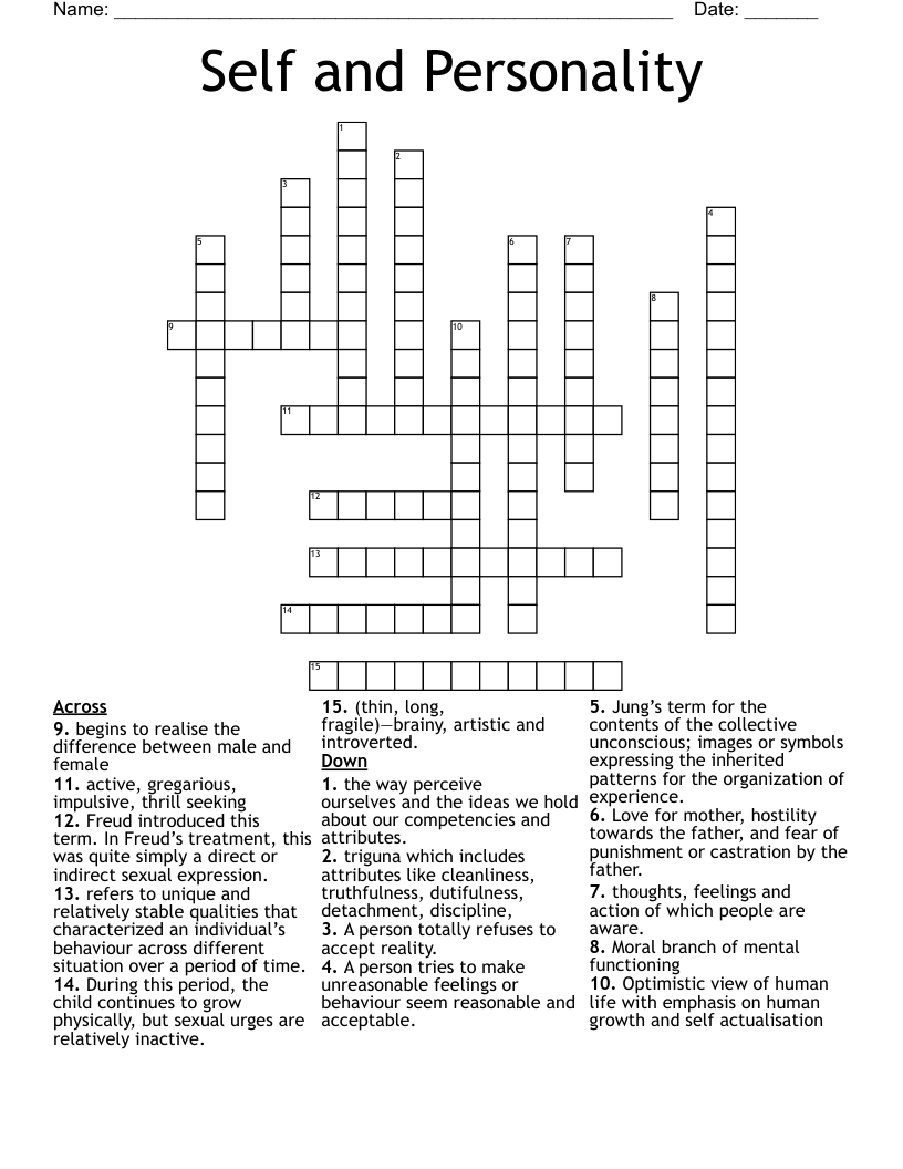 Self and Personality  Crossword