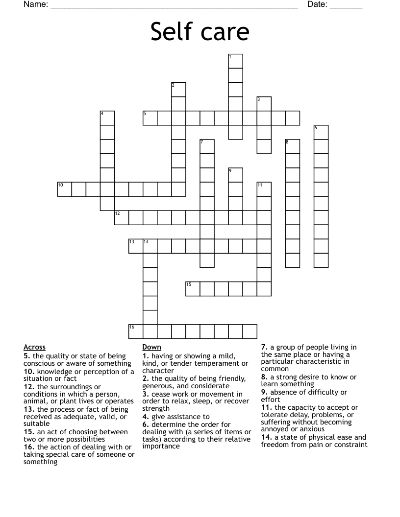 Self care Crossword