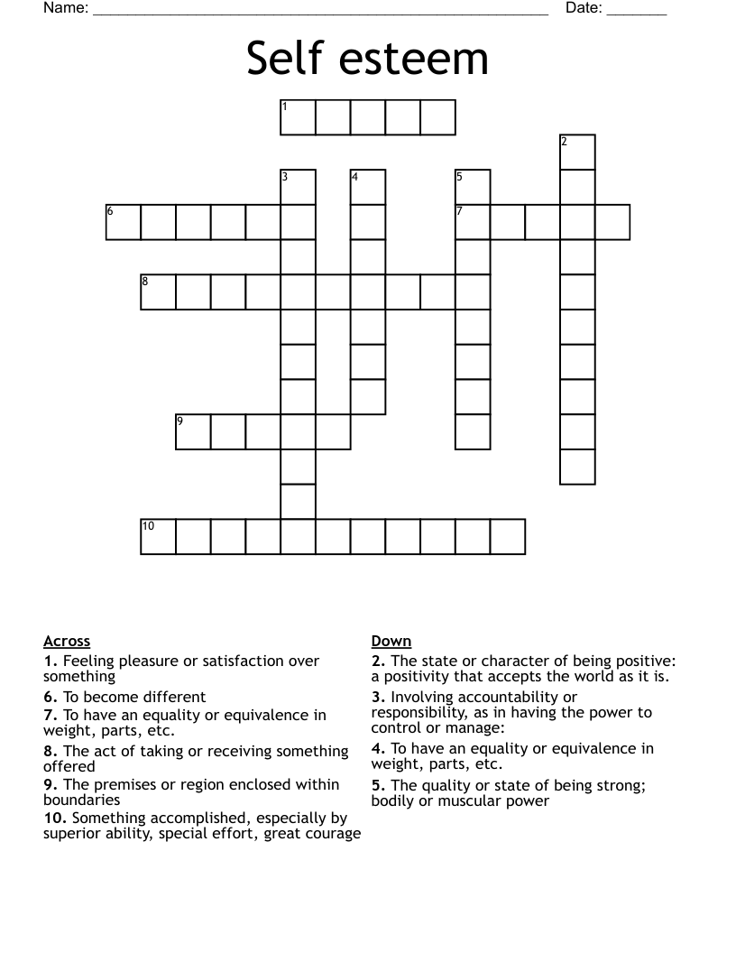 Self esteem Crossword