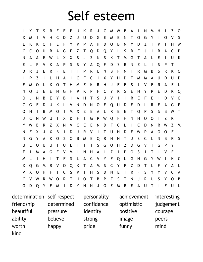 Self esteem Word Search