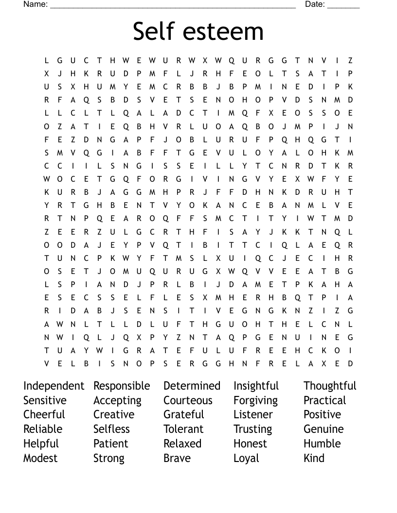 Self esteem Word Search