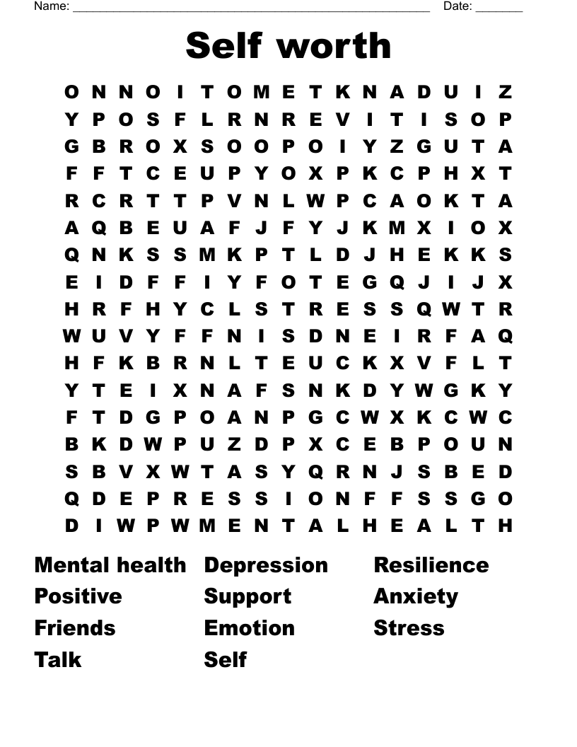 Self worth  Word Search