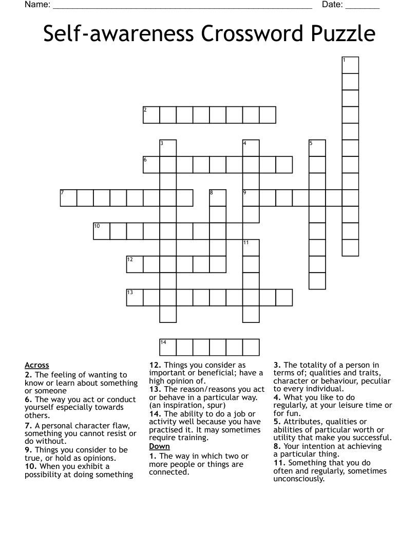 Self-awareness Crossword Puzzle
