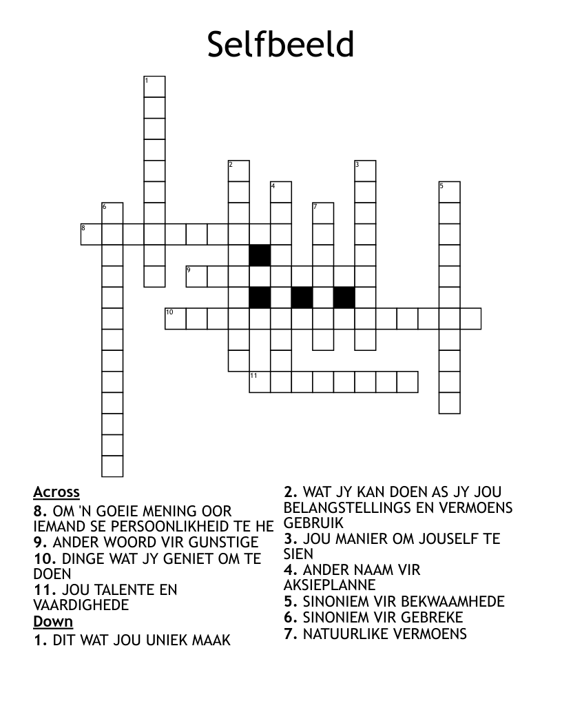 Selfbeeld Crossword