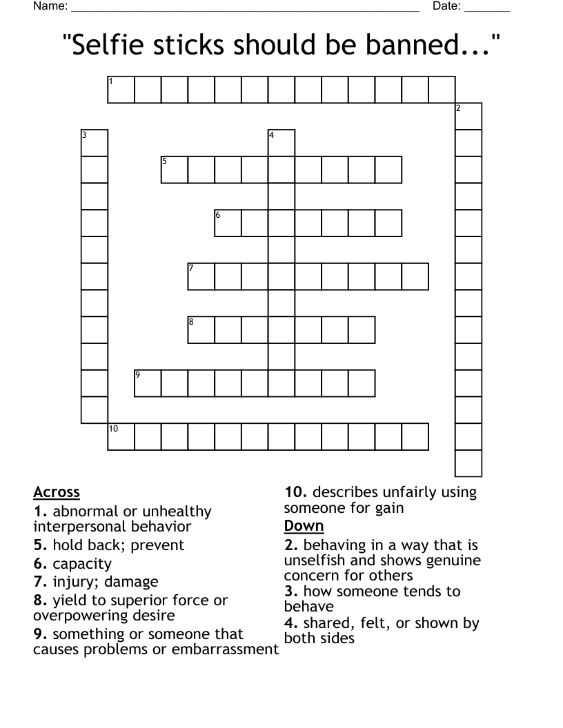 "Selfie sticks should be banned..."  Crossword