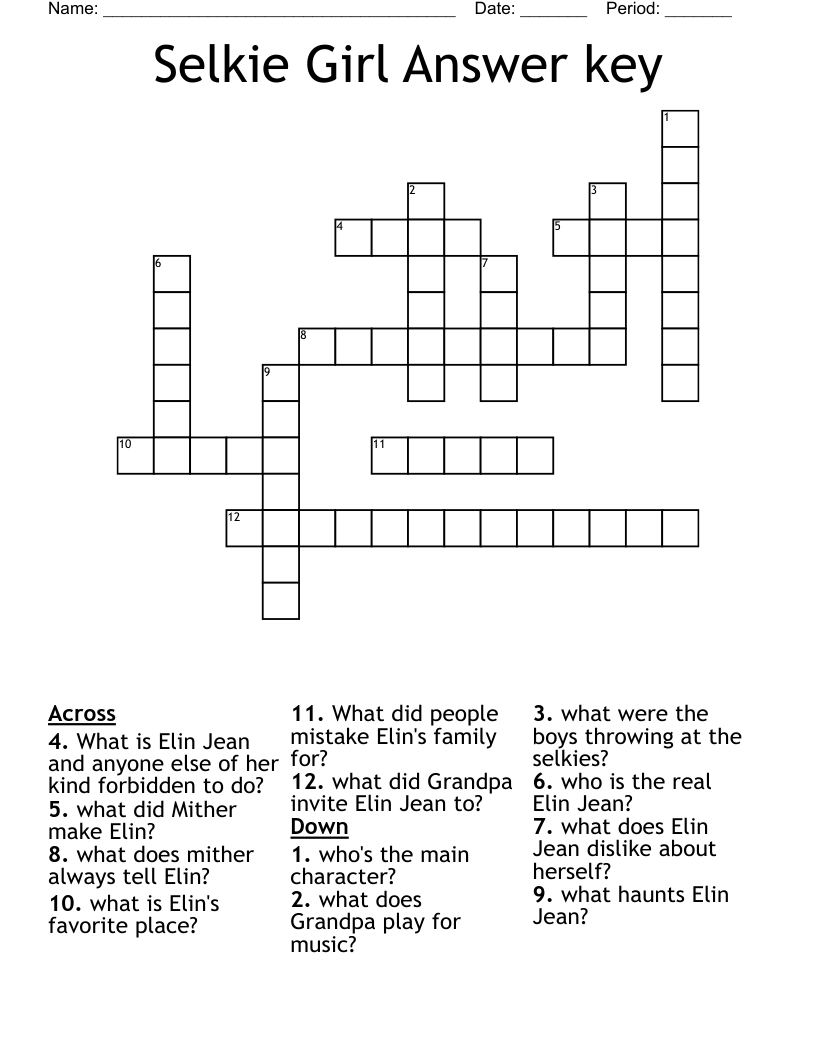 Selkie Girl Answer key Crossword