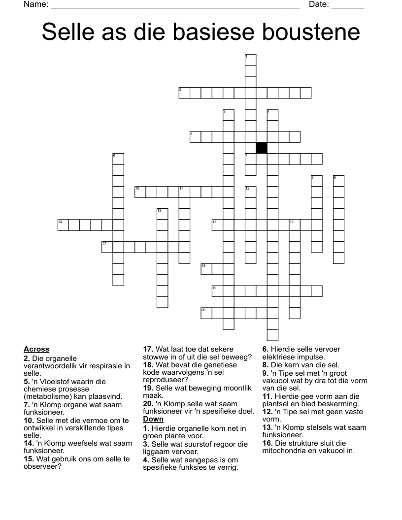 Selle as die basiese boustene Crossword