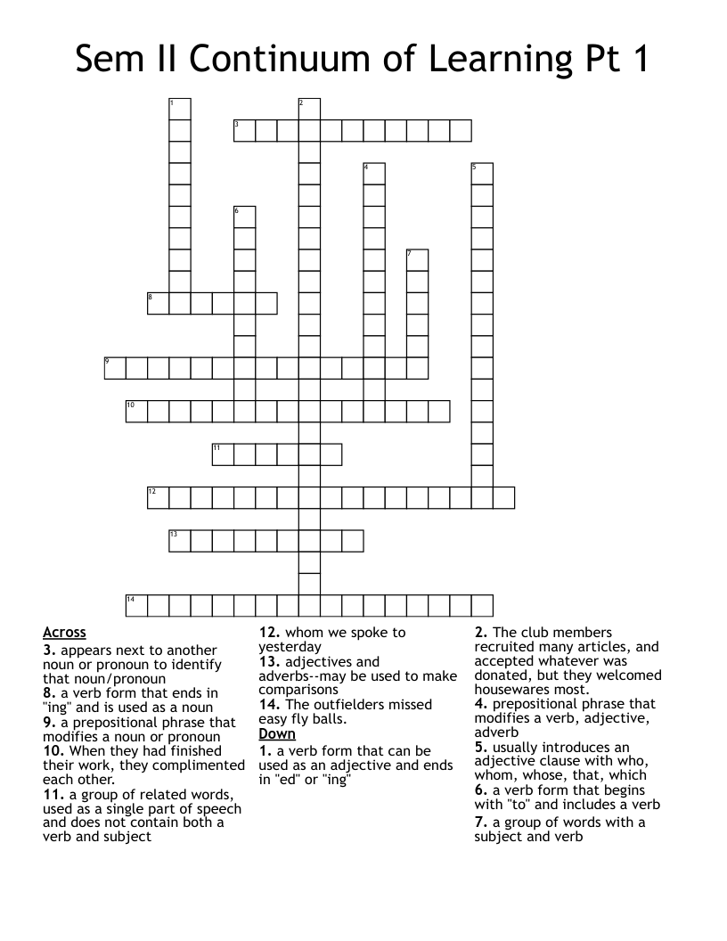 Sem II Continuum of Learning Pt 1 Crossword