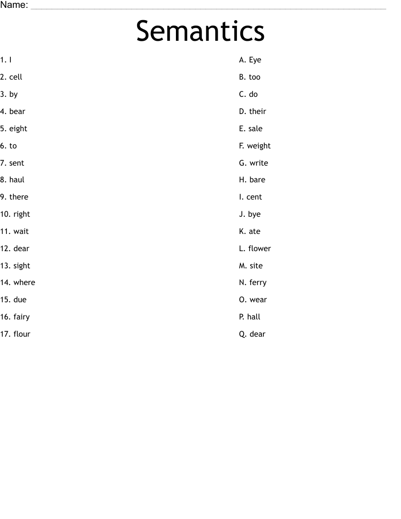 Semantics Worksheet