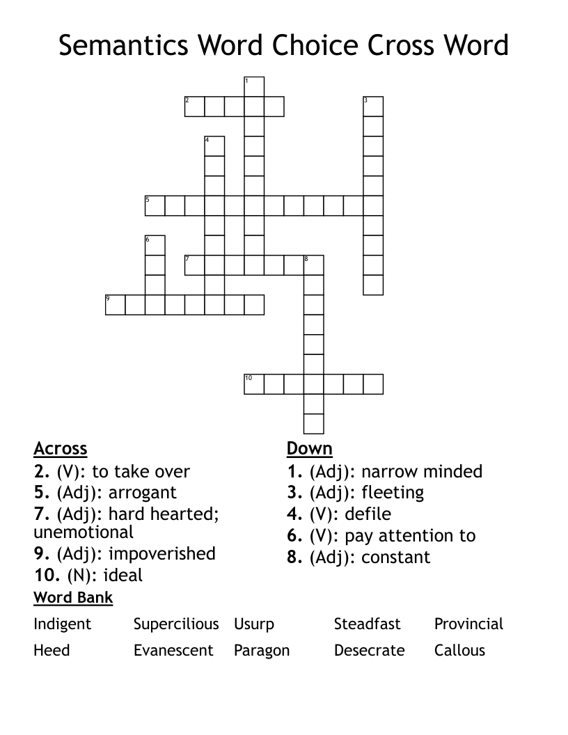 Semantics Word Choice Cross Word
