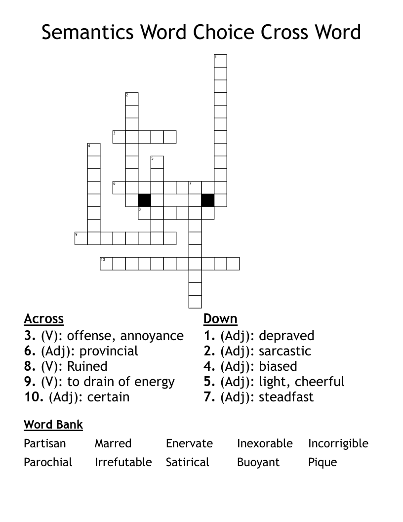 Semantics Word Choice Cross Word