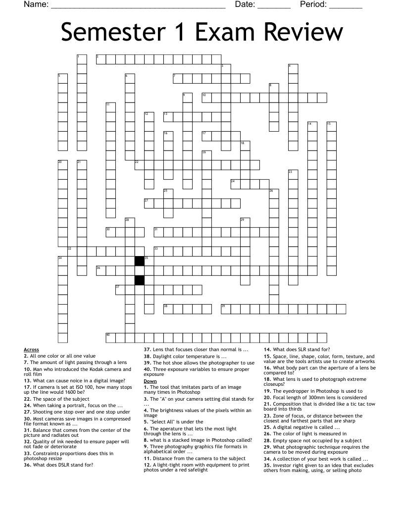Semester 1 Exam Review Crossword