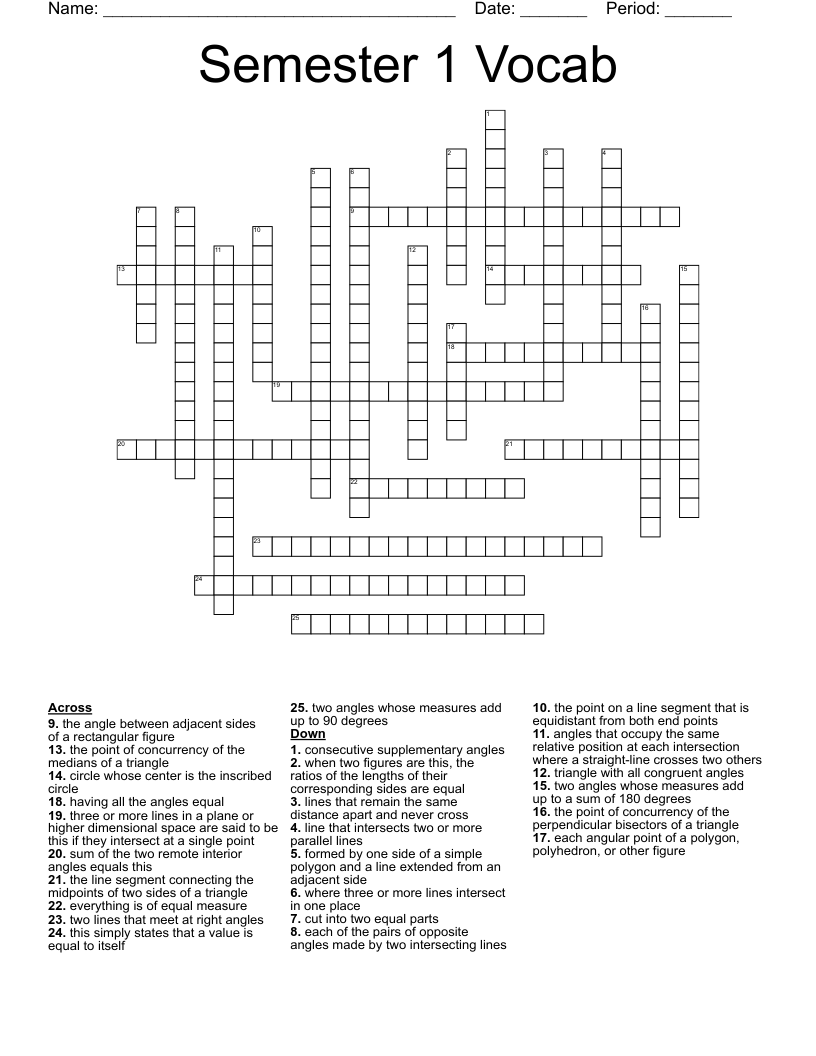 Semester 1 Vocab Crossword