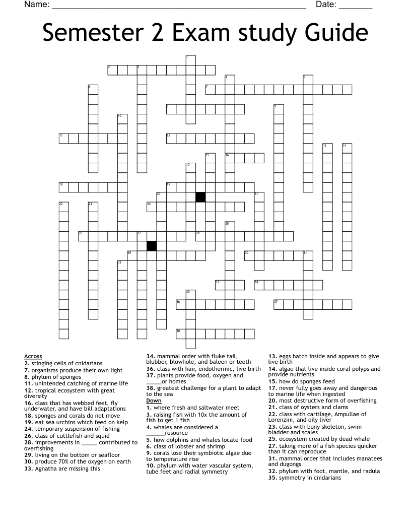 Semester 2 Exam study Guide Crossword