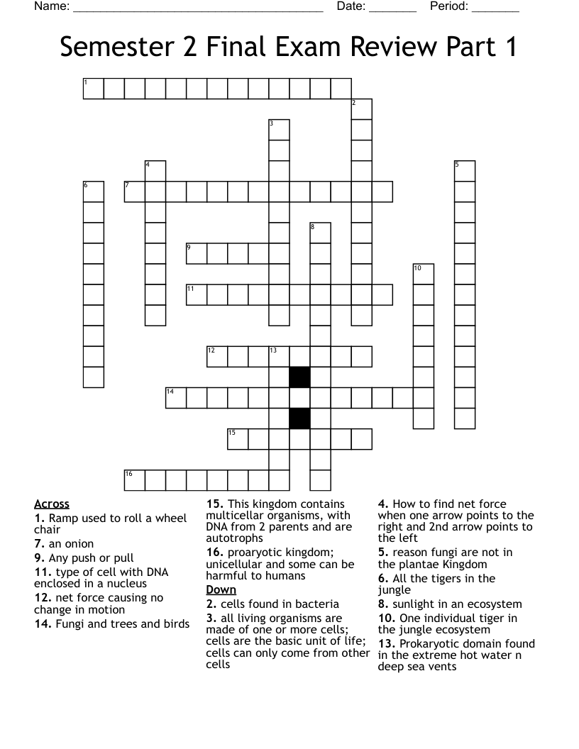 Semester 2 Final Exam Review Part 1 Crossword